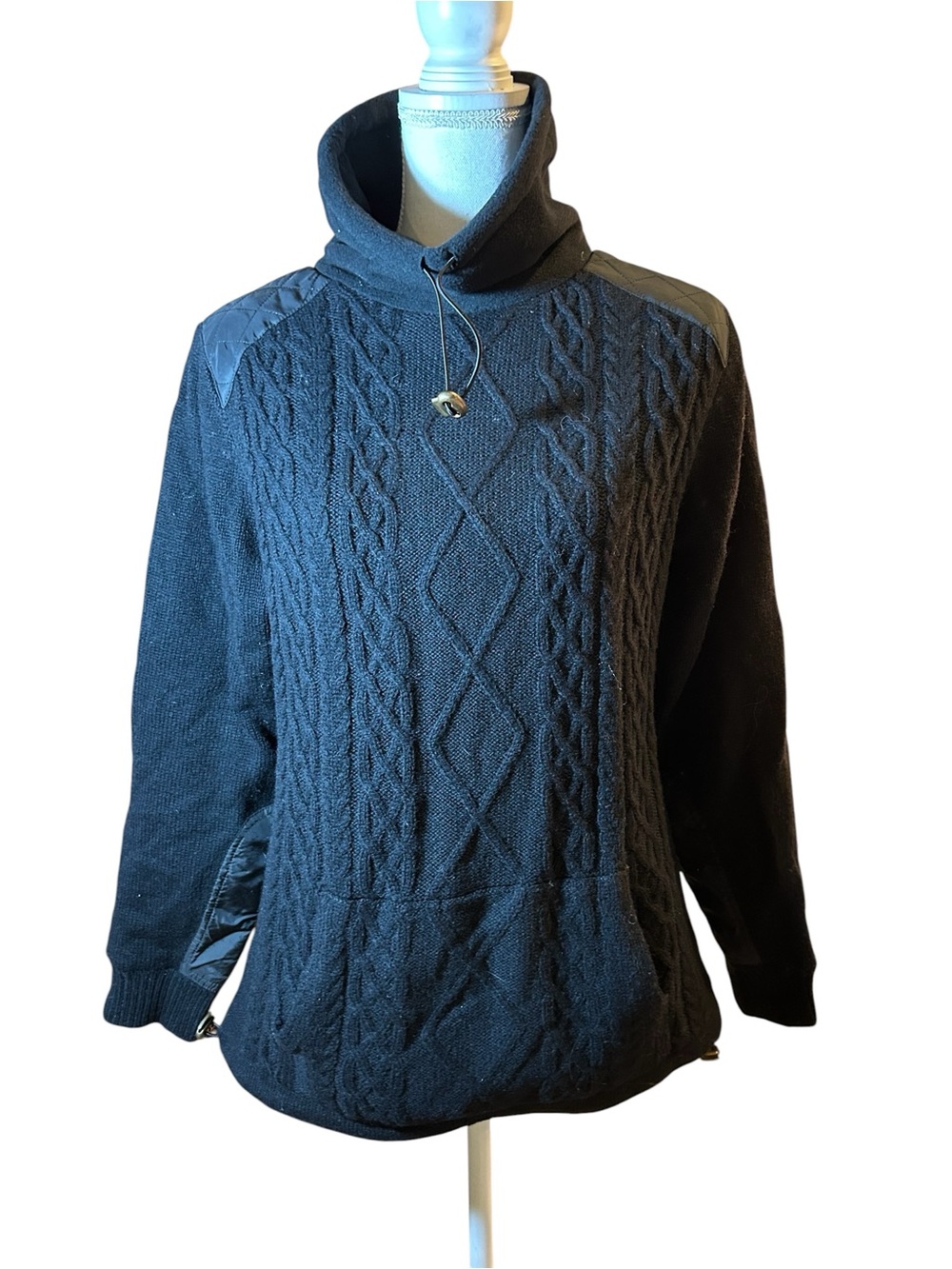 Cozy Cable-Knit Cowl Sweater in Dark Navy